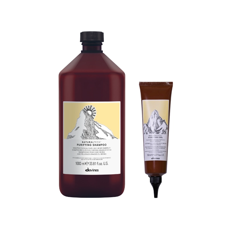 Șampoane - Pachet antimatreata - Naturaltech Purifying Shampoo - 1000 ml - Davines - Gel antimatreata - purificator pentru scalp cu matreata - Purifying Gel - 150 ml