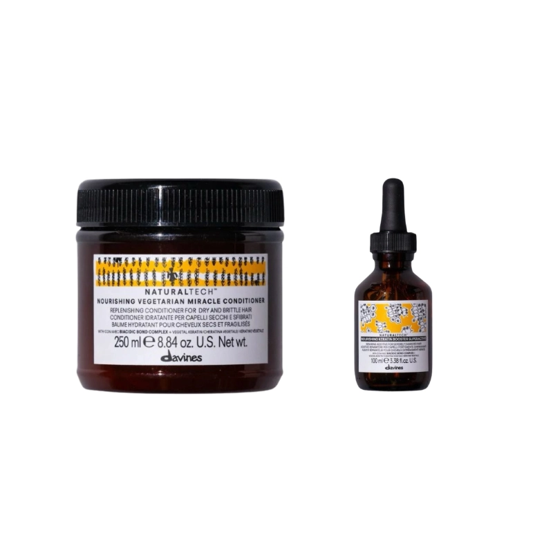 Produse pentru îngrijire: pãr, barbã şi corp - Pachet pentru parul fragil si deteriorat - Davines Naturaltech Nourishing Vegetarian Miracle Conditioner -  Balsam 250 ml -  Nourishing Keratine Booster - 100 ml Ser - Tratament cu keratina