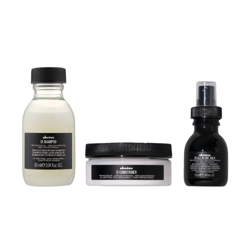 Davines - Pachet pentru stralucire si hidratare Davines Oi - Sampon 90 ml - Balsam 75 ml - Spray leave-in cu multe beneficii 50 ml