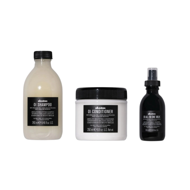 Produse pentru îngrijire: pãr, barbã şi corp - Pachet pentru hidratatre si stralucire - Sampon - Balsam - Leave-in protector - Davines Oi Shampoo 280 ml - Oi Conditioner 250 ml - Oi All In One Milk 135 ml
