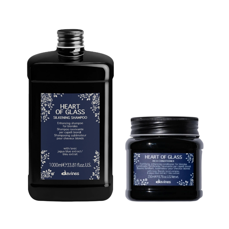 Produse pentru îngrijire: pãr, barbã şi corp - Pachet de hidratare pentru par blond Davines Heart Of Glass - Sampon 1000 ml - Balsam 250 ml