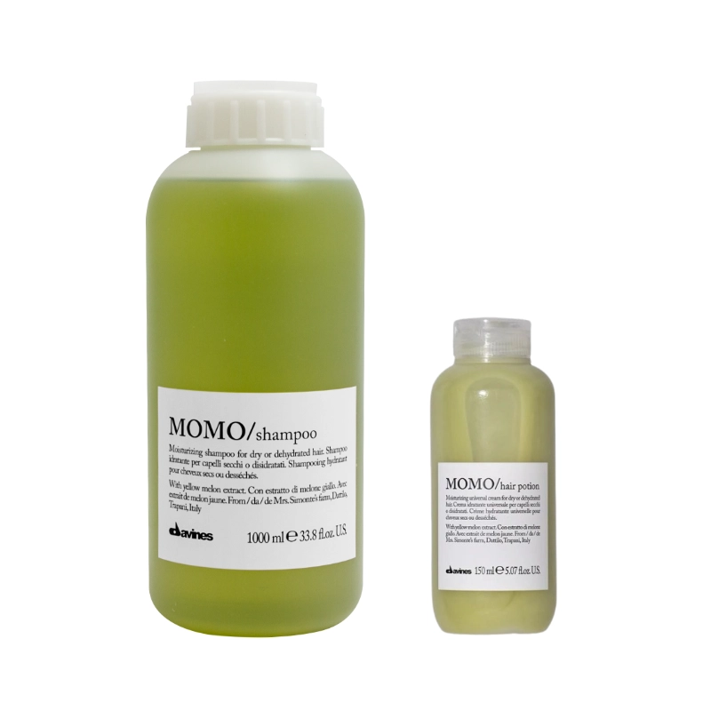 Produse pentru îngrijire: pãr, barbã şi corp - Pachet hidratant pentru parul uscat - Sampon 1000 ml - Crema leave-in 150 ml - Davines Momo Shampoo - Momo Hair Potion