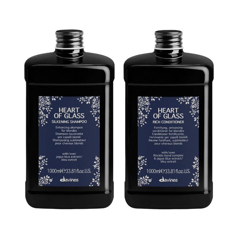 Produse pentru îngrijire: pãr, barbã şi corp - Pachet pentru hidratate si nuantare Davines Heart Of Glass - Sampon 1000 ml - Balsam 1000 ml