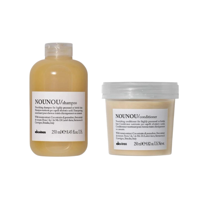 Produse pentru îngrijire: pãr, barbã şi corp - Pachet pentru par tratat chimic , uscat si fragil - Davines Nounou - Sampon 250 ml - Balsam 250 ml