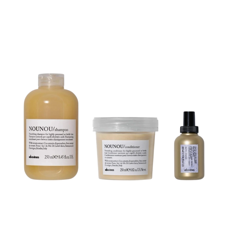 Produse pentru îngrijire: pãr, barbã şi corp - Pachet pentru par tratat chimic , uscat si fragil - Davines Sampon 250 ml - Balsam 250 ml - Spray Protectie termica 100 ml
