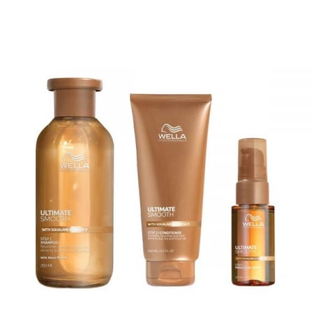 Șampoane - Pachet pentru un par strălucitor si catifelat - Sampon 250 ml, Balsam 200 ml si ulei 30 ml - Wella Professionals Ultimate Smooth