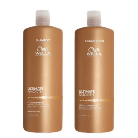 Kit-uri (pentru cadou sau pentru acasă ) - Pachet pentru un par strălucitor si catifelat Sampon si Balsam - Wella Professionals Ultimate Smooth Shampoo & Ultimate Smooth Conditioner