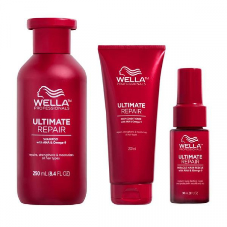 Ser - Kit Reparator pentru Par Deteriorat - Wella Professionals Ultimate Repair: Sampon Ultimate Repair 250 ml + Balsam  200 ml + Ser Reparator Miracle Rescue, 30 ml