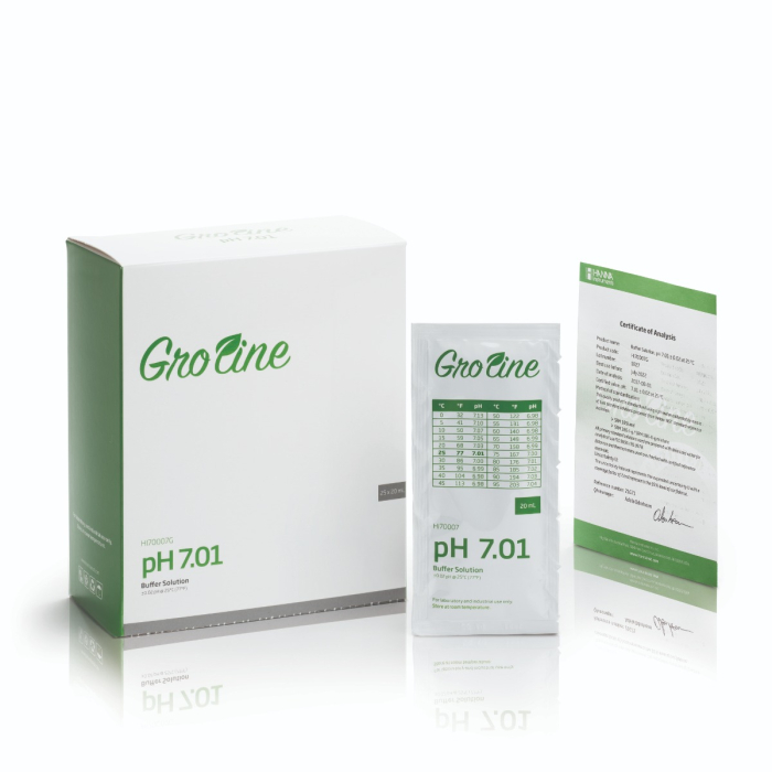 Tampon GroLine pH 7,01 (+/- 0,02 precizie pH la 25°C) cu certificat de analiză, (25 x 20 ml) [2]