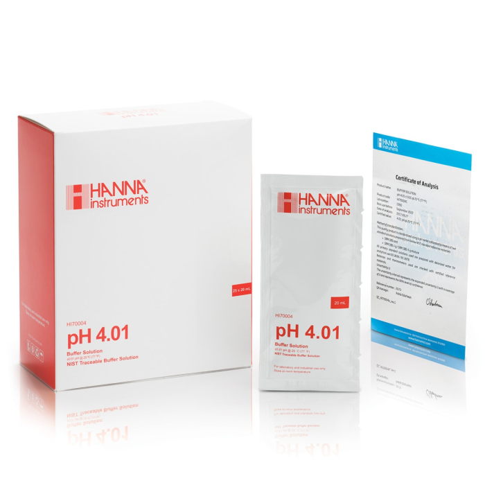 pH 4.01 @ 25°C Plic tampon de calibrare cu certificat de analiză, (25 x 20mL) [2]