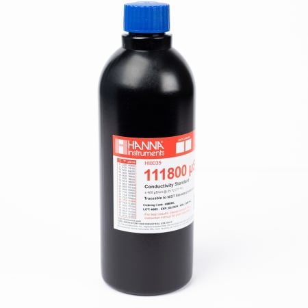 Soluții de calibrare - Solutie de calibrare 111800 µS/cm Valoarea EC la 25°C, sticlă FDA de 500 ml