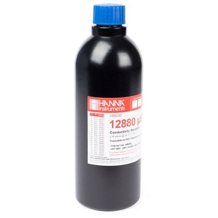 Soluții de calibrare - Solutie de calibrare 12880 µS/cm Valoarea EC la 25°C, sticlă FDA de 500 ml