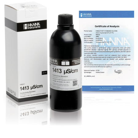 1413 µS/cm @ 25°C Standard tehnic de calibrare EC cu certificat de analiză, 500 ml