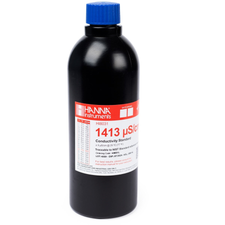Solutie de calibrare 1413 µS/cm Valoarea EC la 25°C, sticlă FDA de 500 ml
