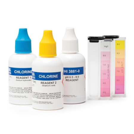 Multiparametre - Clor (ca Cl₂, liber și pH), Interval: (Cl₂ 0,0-2,5mg/L) (pH 6,0-8,5) Metodă: colorimetrică, aprox. 100 teste