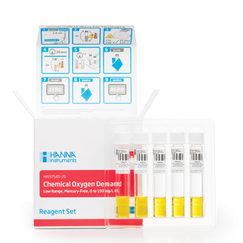 HI83214 Reagents - COD, Cuve Predozate, Metoda Fara Mercur, Domeniu Mic 0 la 150 mg/L, 25 teste