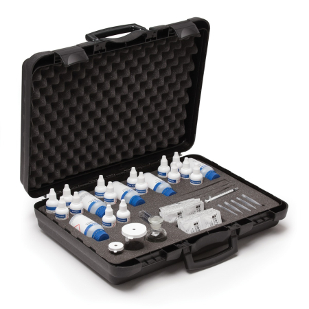 Teste Chimice - Kit de testare a apei din turnuri de răcire și cazane; alcalinitate (ca CaCO3), clorură (clor-), duritate (ca CaCO3), fosfat (ca PO43-), oxigen dizolvat și sulfit (ca Na2SO3)