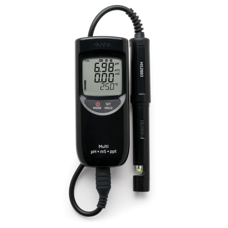 Multiparametru portabil, rezistent la apă, pH/EC/TDS (de la 0,00 la 20,00 mS/cm, de la 0,00 la 10,00 ppt) [1]