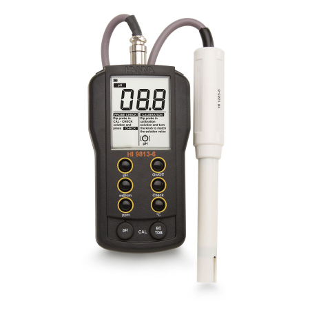 Multiparametru clasic pH/EC/TDS/Temperatura cu CAL Check™ , interval: pH 0,0 până la 14,0 pH; EC 0,00 până la 4,00 mS/cm; TDS 0 până la 1999 ppm (mg/L) [1]