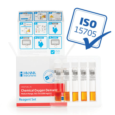 HI83214 Reagents - COD, Metoda ISO 15705, Cuve Predozate, Domeniu Mediu 0 la 1500 mg/L, 25 teste