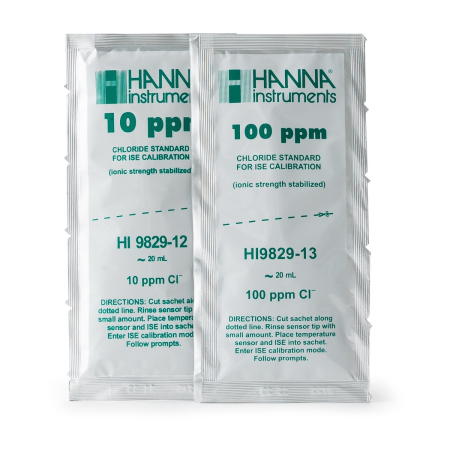 Clorură - Soluție standard de calibrare Cloruri 10 ppm și 100 ppm pentru HI9829 (10 plicuri x 25 mL) - HI9829-12/13