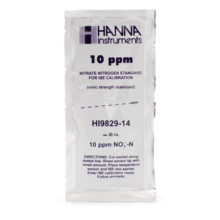 Soluții ISE - Soluție standard Nitrat 10 ppm (ca N) pentru HI9829 (25 plicuri x 25 mL) - HI9829-14