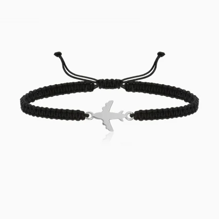 AIRPLANE, bratara snur impletit pandantiv avion 13 mm, Argint 925 placat aur galben 24k [1]