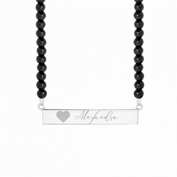 Lant Personalizat cu Bilute Negre si Placuta Gravata "Alexandra" [1]