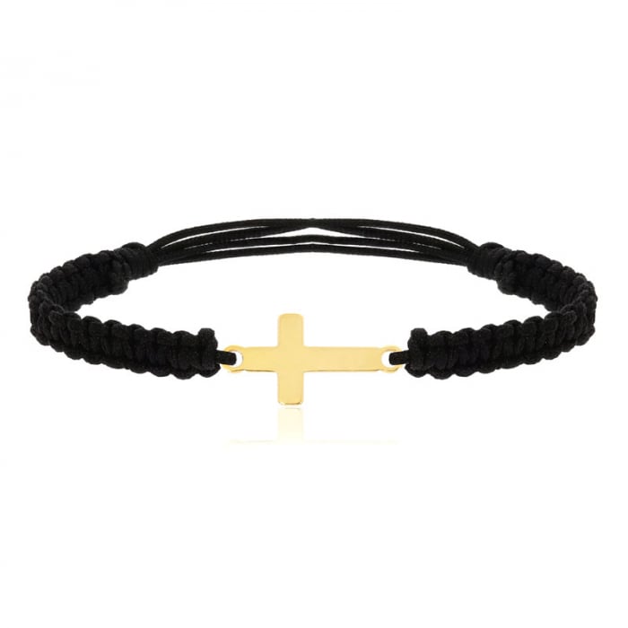 Bratara reglabila cu snur negru si cruce din argint 925 placat cu aur 24K [1]