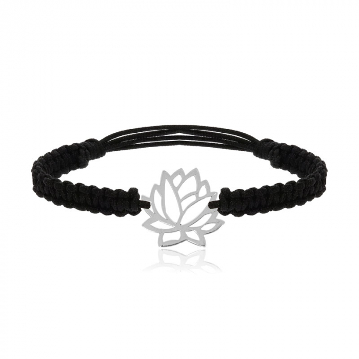 Bratara argint 925, snur impletit si pandantiv floare LOTUS [1]