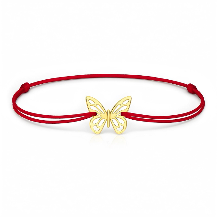 Brățară din argint 925 placată cu aur 24K cu pandantiv fluture și șnur roșu reglabil [1]