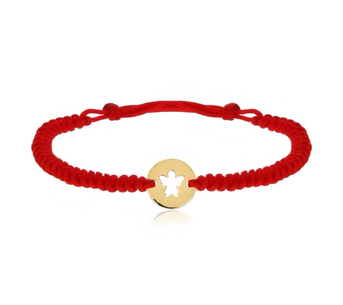 Bratara reglabila cu snur rosu si banut inger din argint 925 placat cu aur 24K [1]
