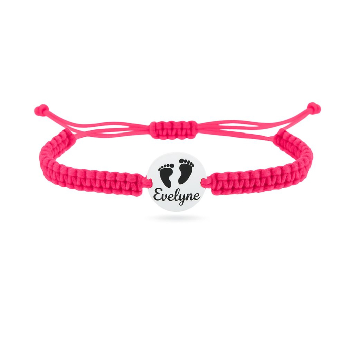 Bratara reglabila cu snur roz si banut talpite bebelus din argint 925 personalizat [1]
