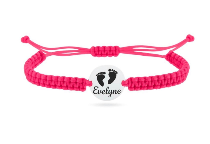 Bratara reglabila cu snur roz si banut talpite bebelus din argint 925 personalizat [1]