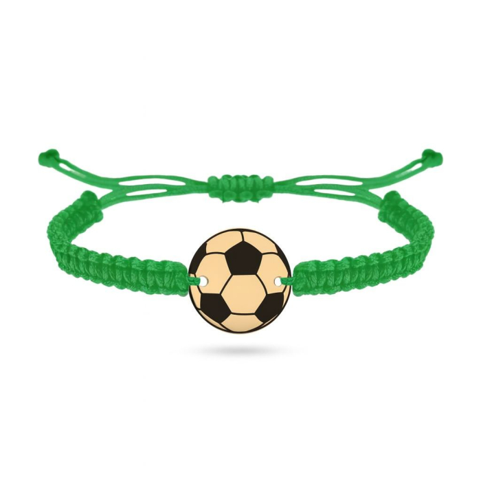 Bratara reglabila cu snur verde si pandantiv minge de fotbal din argint 925 placat cu aur 24K [1]