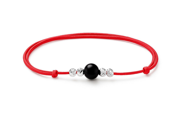 Bratara snur rosu cu bilute din argint si piatra semipretioasa – reglabila, ONIX [1]