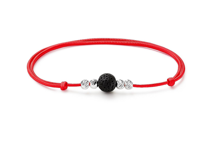 Bratara snur rosu cu bilute din argint si piatra semipretioasa – reglabila, LAVA [1]