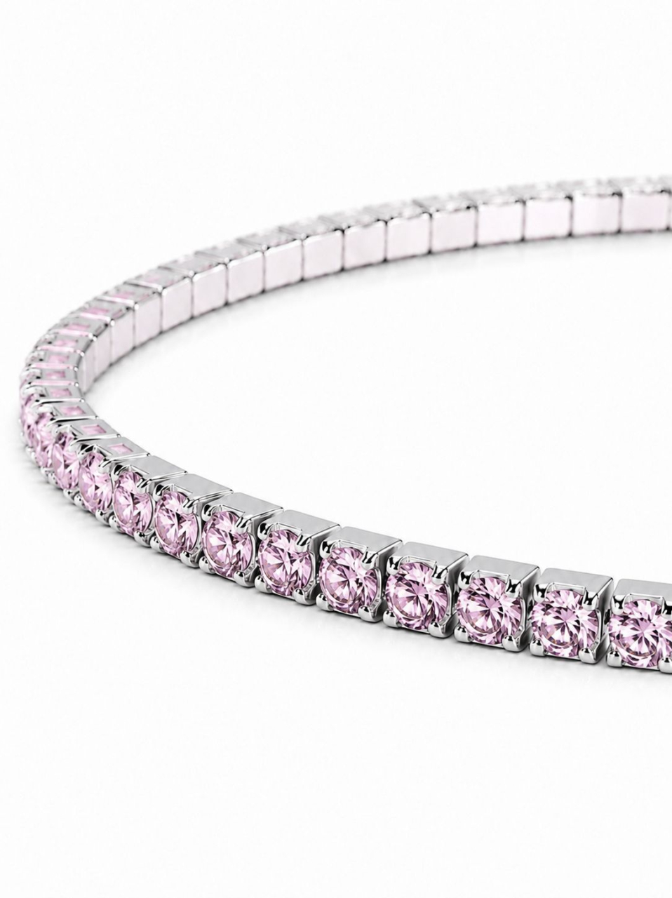 Brățară Tennis Elastică din Argint 925 cu Pietre Cubic Zirconia Roz [2]