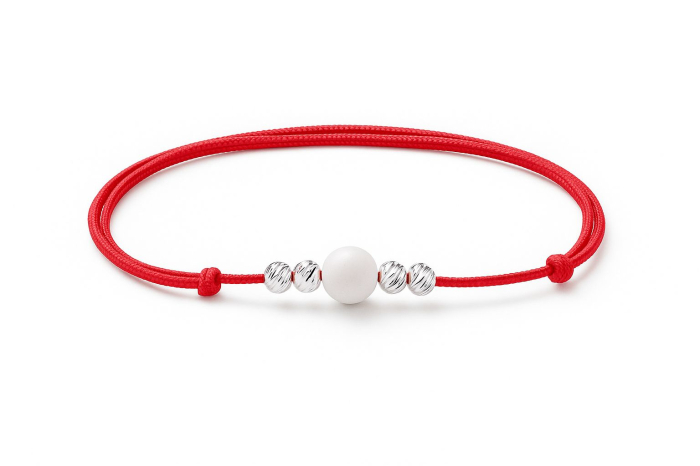 Bratara snur rosu cu bilute din argint si piatra semipretioasa – reglabila [1]