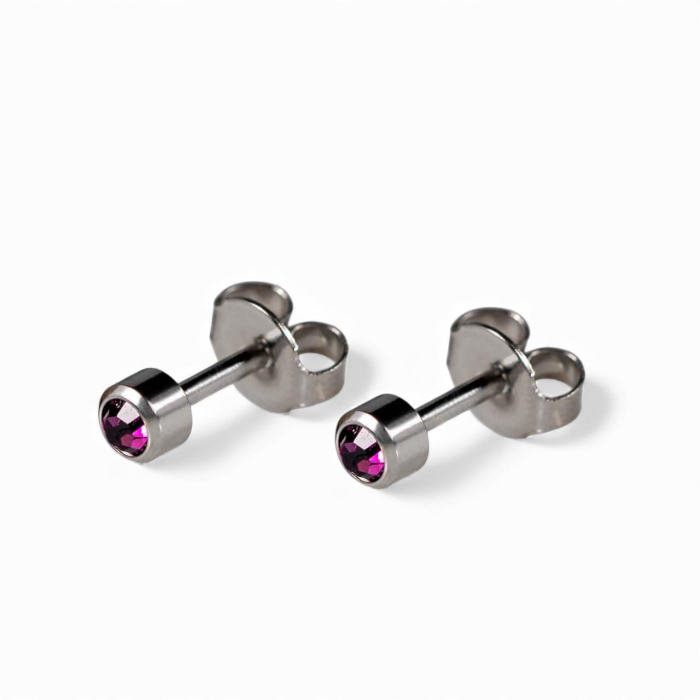 Cercei medicinali sterili , hipoalergenici, piatra ametist , metal argintiu, Februarie [1]