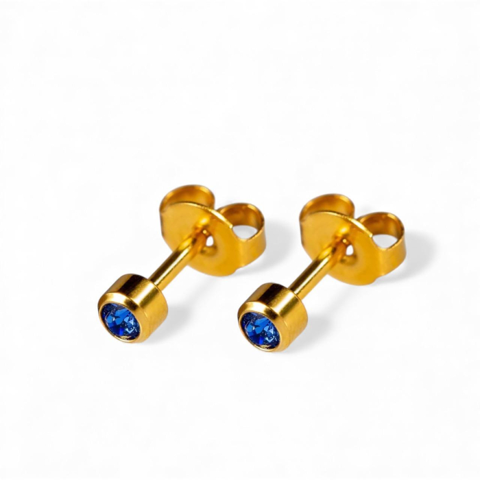 Cercei medicinali sterili , safir albastru , metal auriu,SEPTEMBRIE [1]