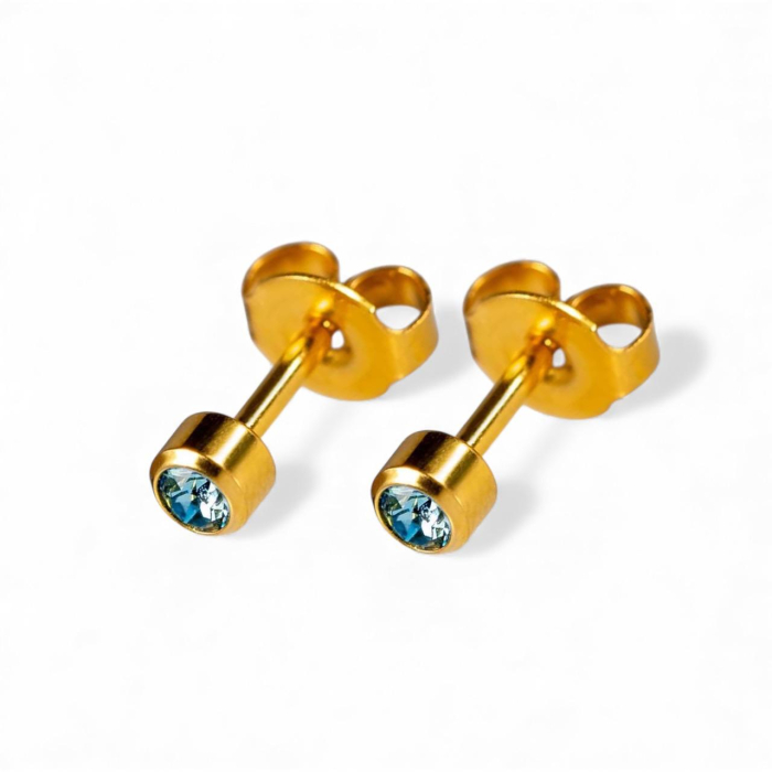 Cercei medicinali sterili , piatra zirconiu albastru , metal auriu, DECEMBRIE [1]