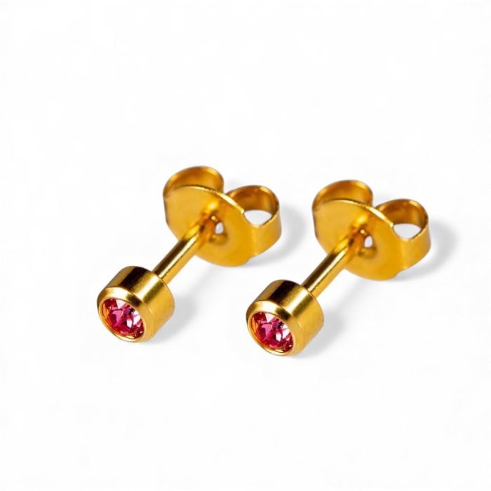 Cercei medicinali sterili , piatra zirconiu roz , metal auriu, OCTOMBRIE [1]