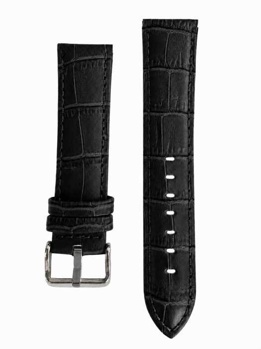 Curea ceas din piele naturală, cu burete,  model crocodil, cataramă din oțel inoxidabil,negru [2]
