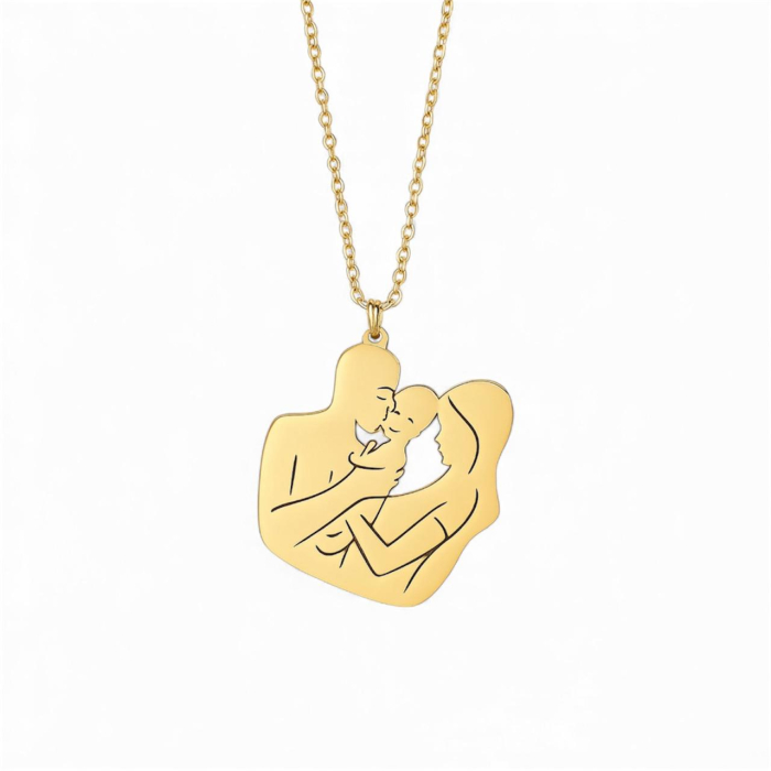 Lantisor Pandantiv Familie – Mama, Tata si Copil din Argint 925 placat cu aur 14K [1]