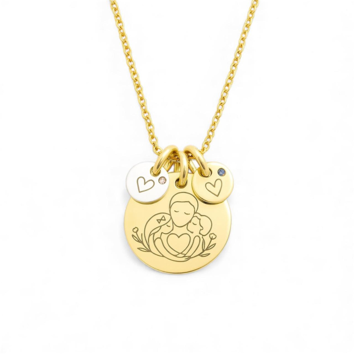 Lantisor personalizat Mama cu banuti si gravura – argint 925 placat cu aur 14K [1]