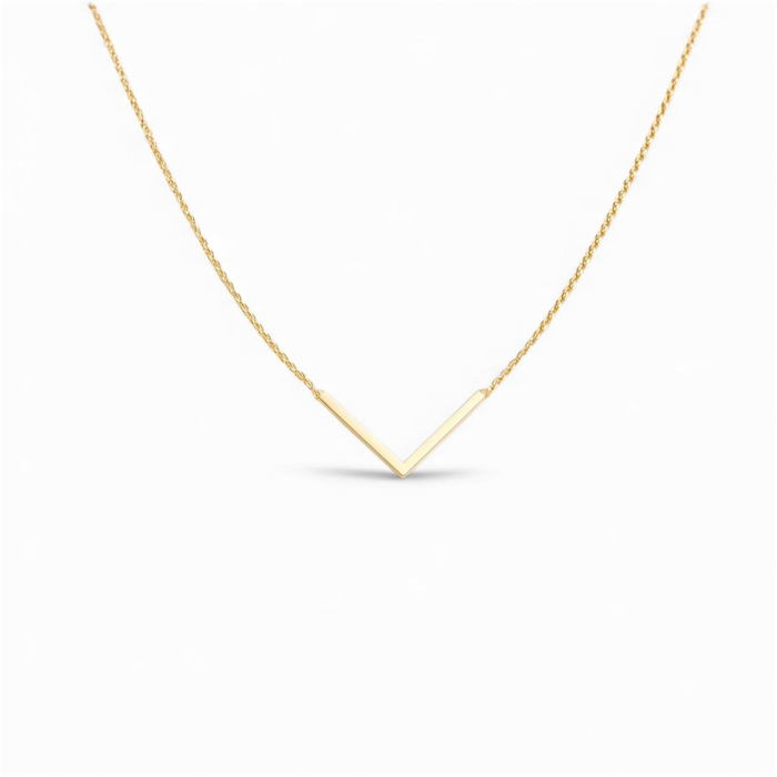 Lantisor minimalist la baza gatului, Forma V – Argint 925 placat cu aur 14K [1]