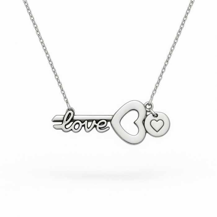 Lantisor cu pandantiv cheie LOVE si Banut gravat din Argint 925 [1]