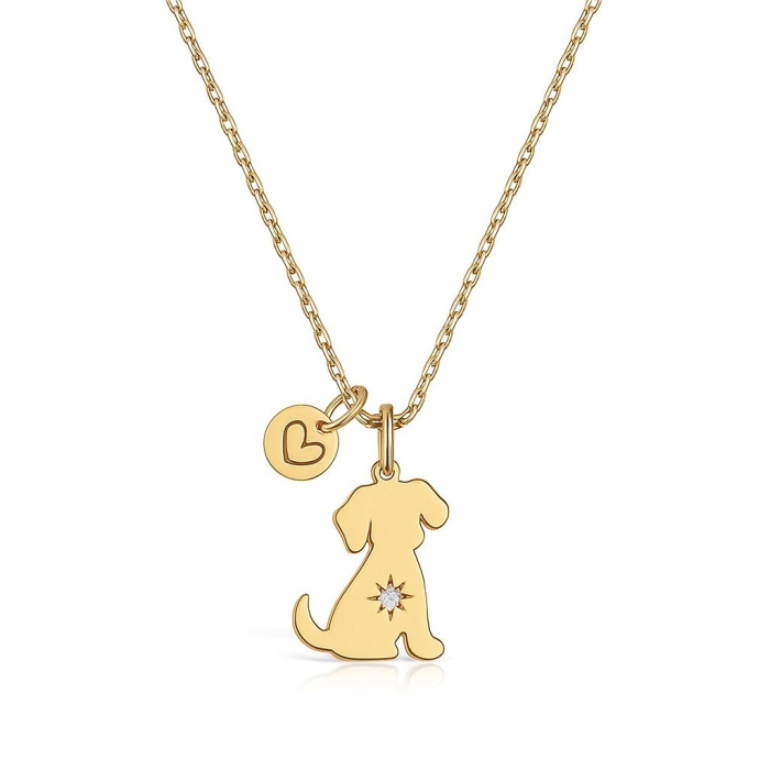 Lantisor din argint 925 placat cu aur 24K pandantiv catel cu zirconiu [1]