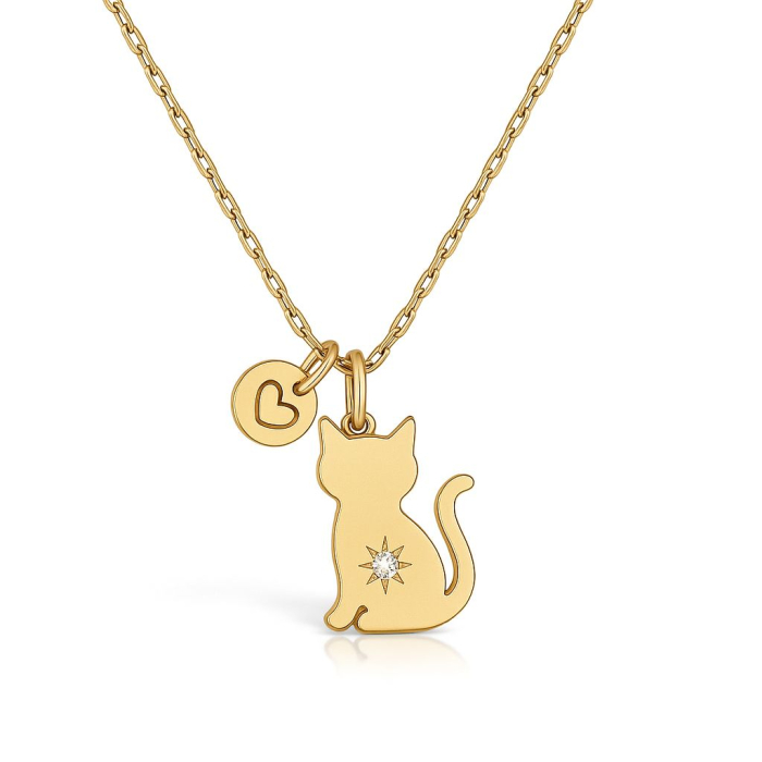 Lantisor din argint 925 placat cu aur 24K pandantiv pisicuta cu zirconiu [1]